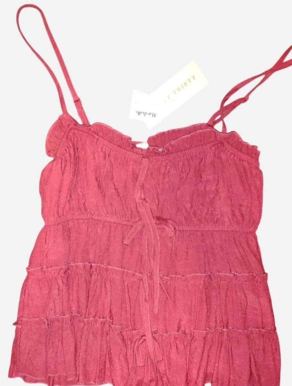Berry Red Tiered Ruffle Babydoll Cami Top - Size M New